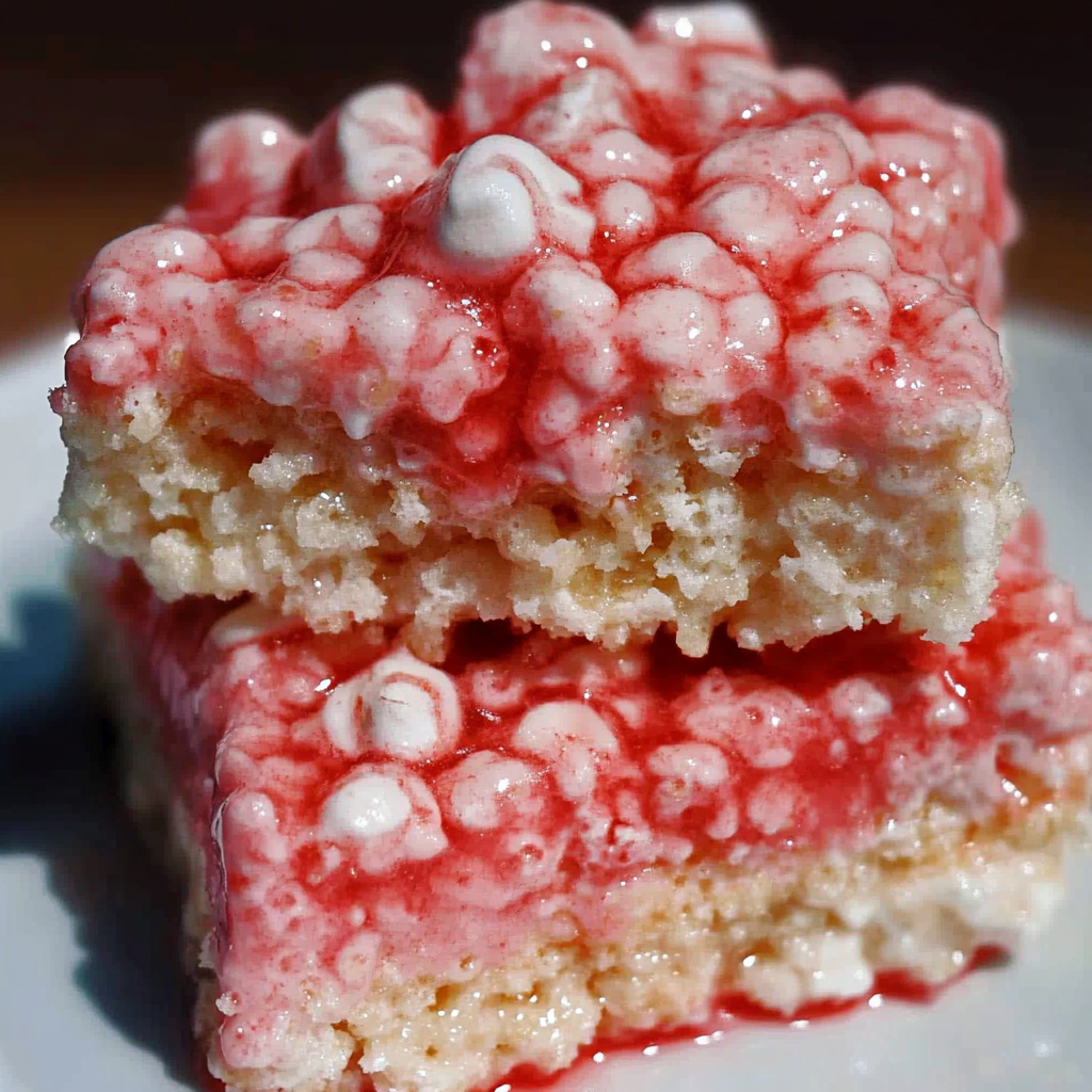 Recipe preparation for Strawberry Crunch Rice Krispie Treats