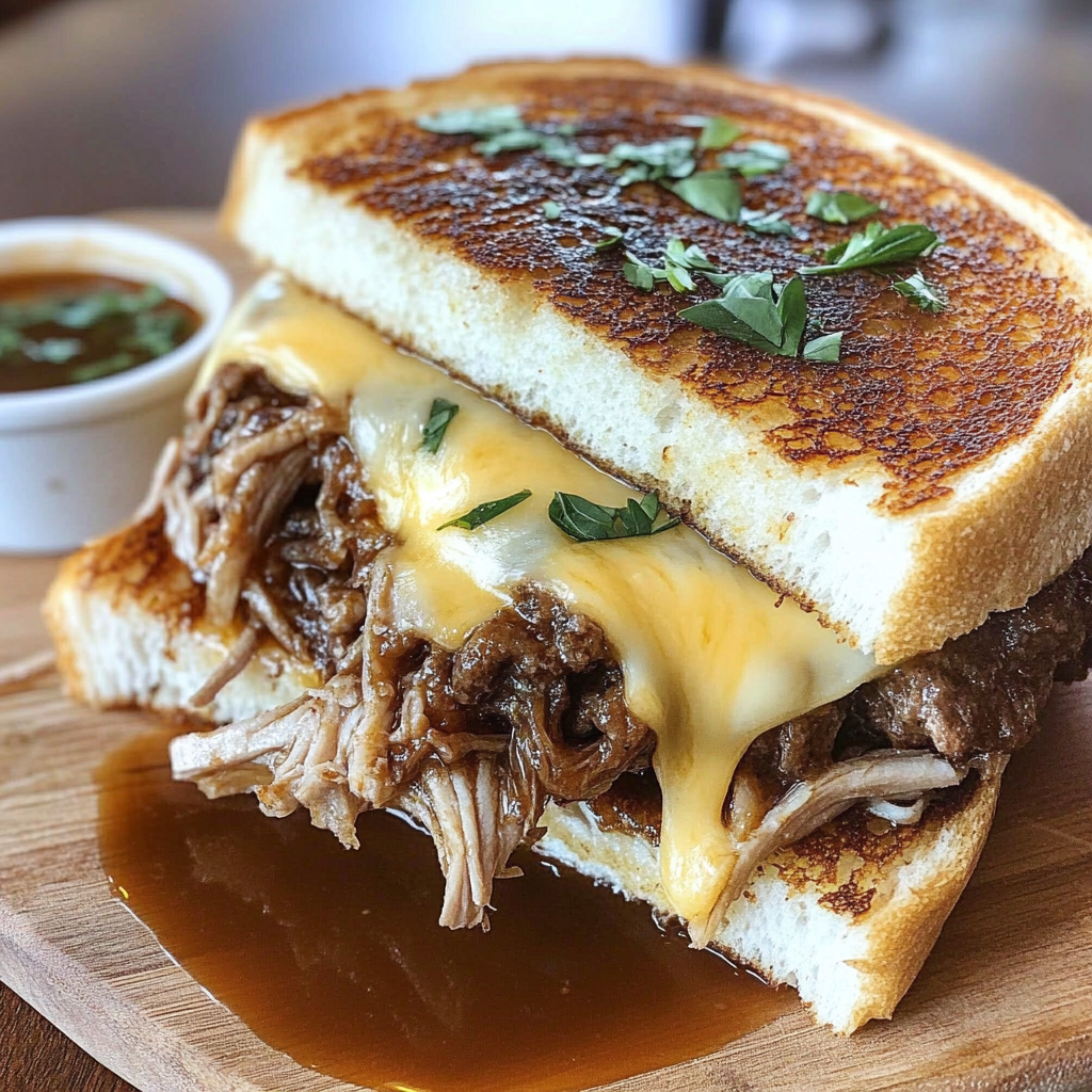 Recipe preparation for Copycat Disneyland Beef Birria Grilled Cheese Sandwich