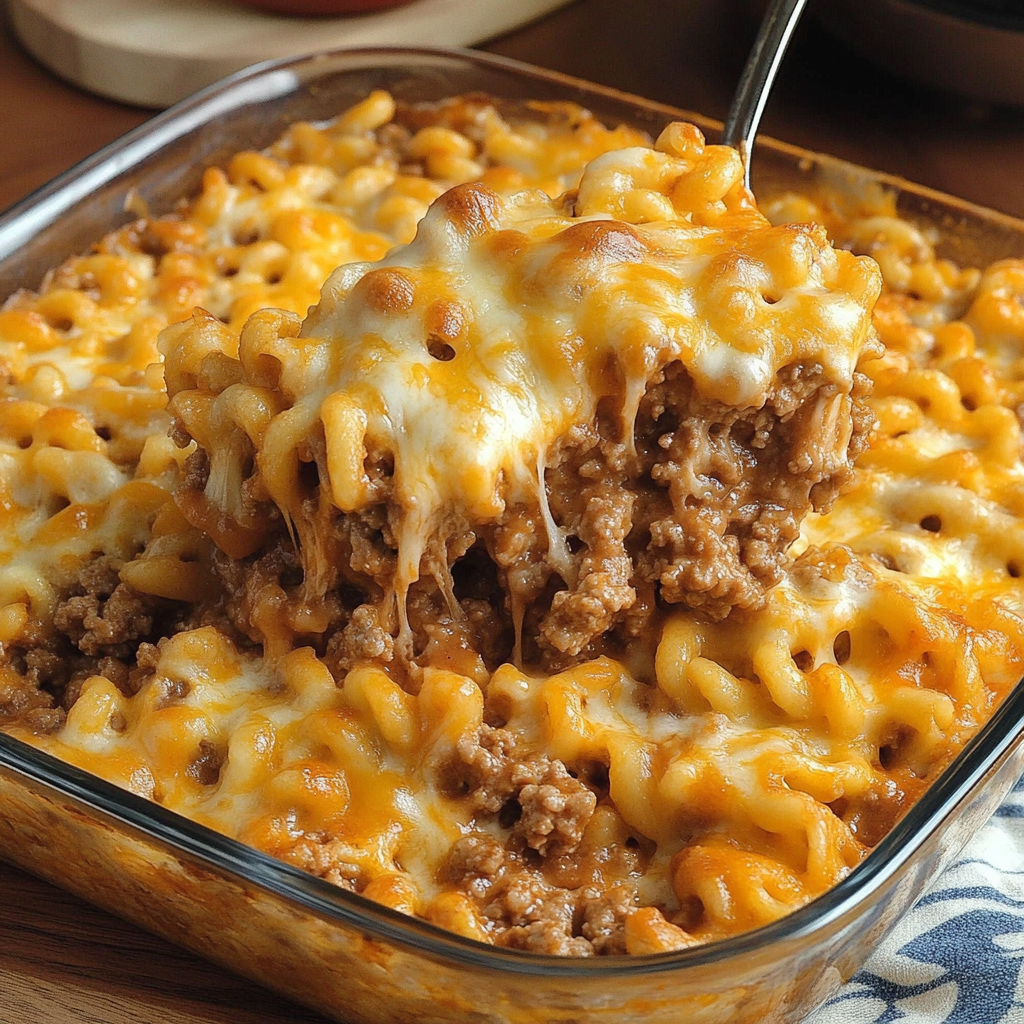 Recipe preparation for Cheesy Hamburger Casserole