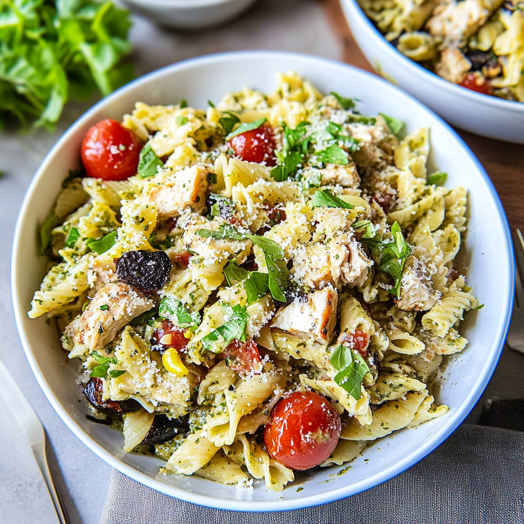 Recipe preparation for Chicken Pesto Pasta Salad