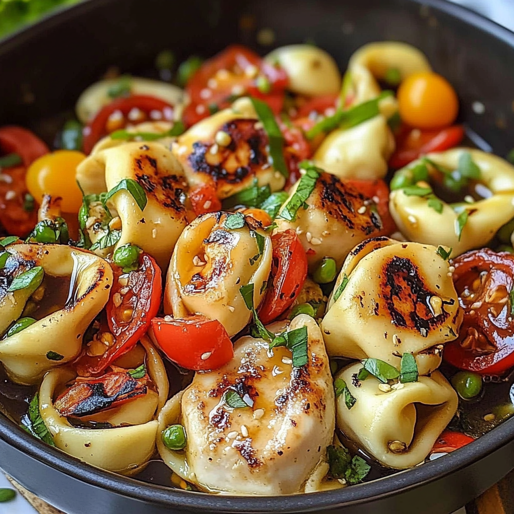 Recipe preparation for Summer Balsamic Chicken Tortellini Salad