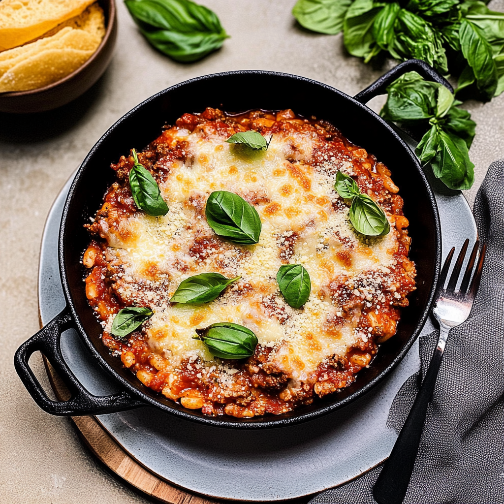 Recipe preparation for Cheesy Ground Turkey Rice Skillet with Marinara Sauce