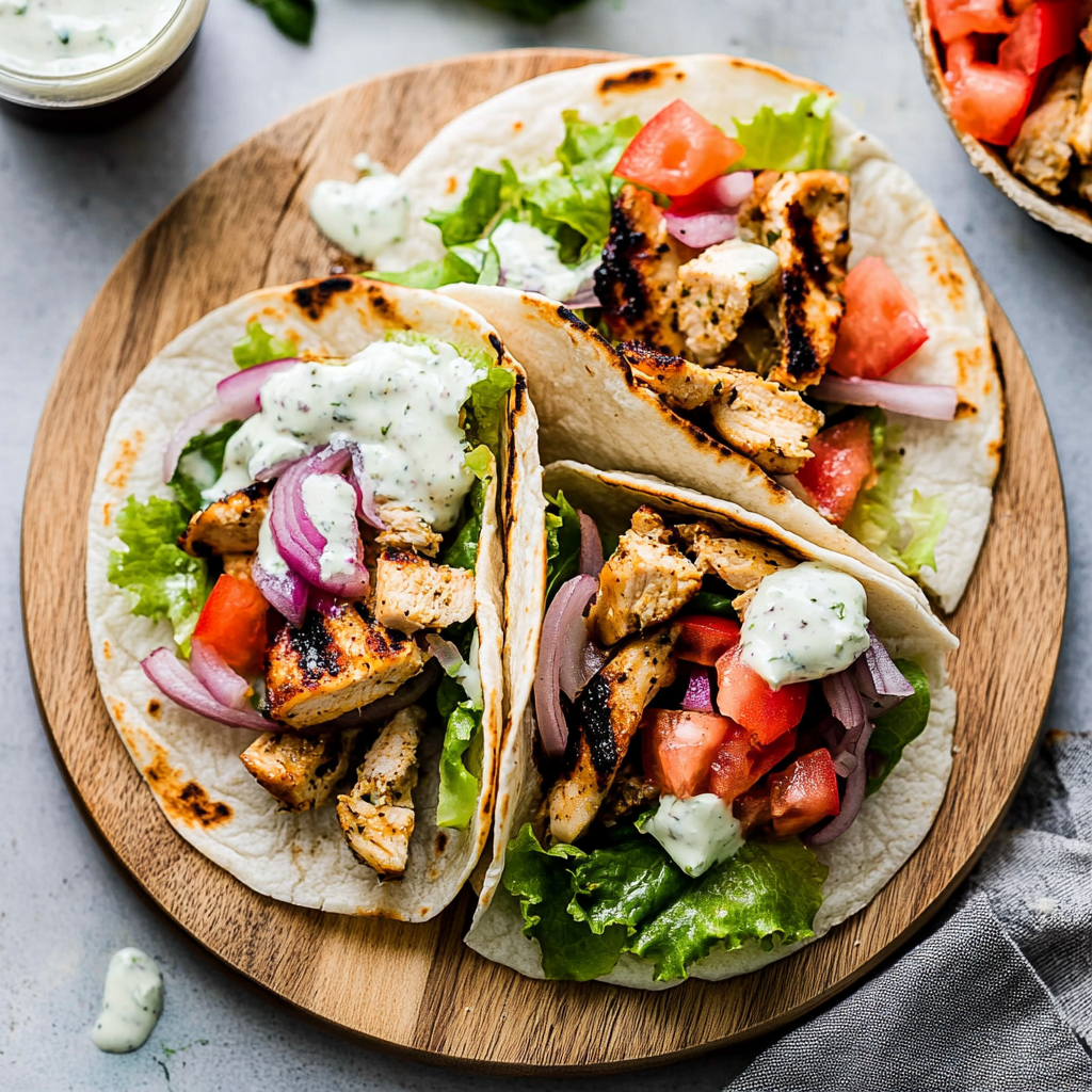 Recipe preparation for Grilled Chicken Gyro Wraps
