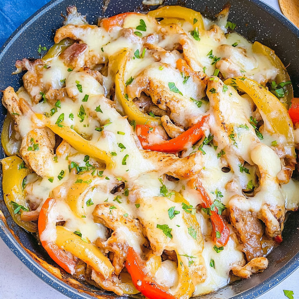 Recipe preparation for Chicken Cheesesteak Skillet