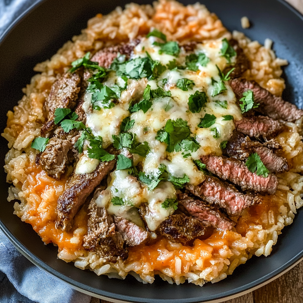 Recipe preparation for Steak and Queso Rice