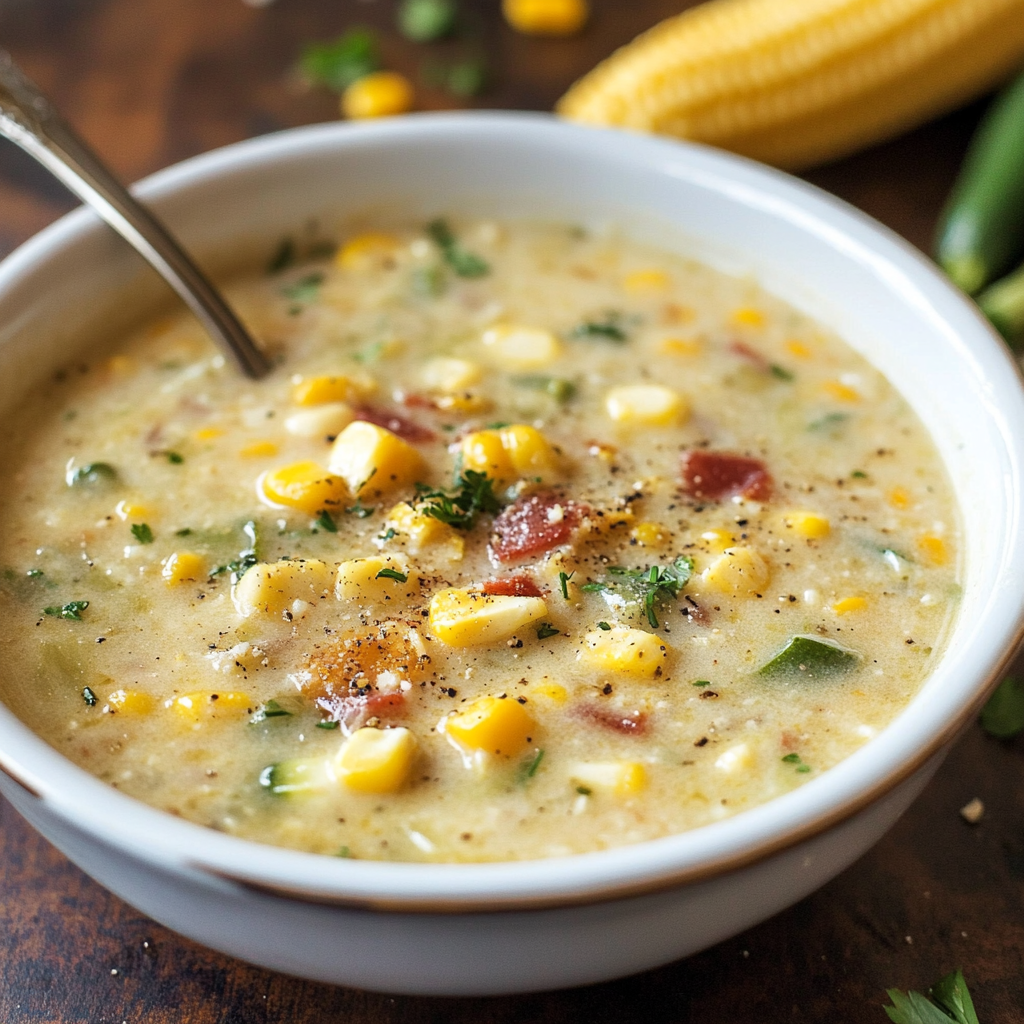 Recipe preparation for Summer Fresh Corn and Zucchini Chowder
