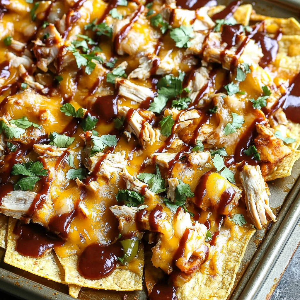 Recipe preparation for Sheet Pan BBQ Chicken Nachos