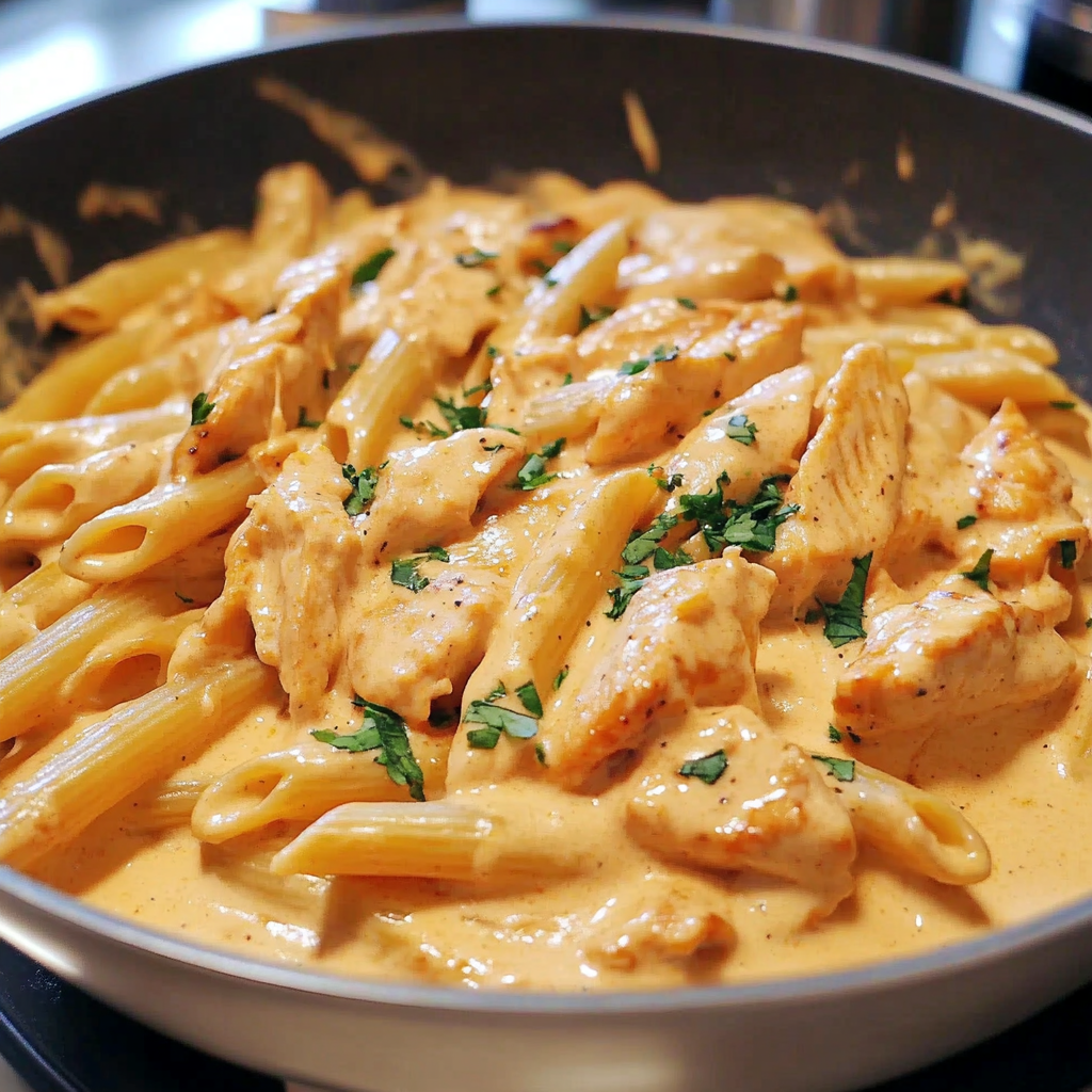 Recipe preparation for One-Pot Buffalo Ranch Chicken Penne
