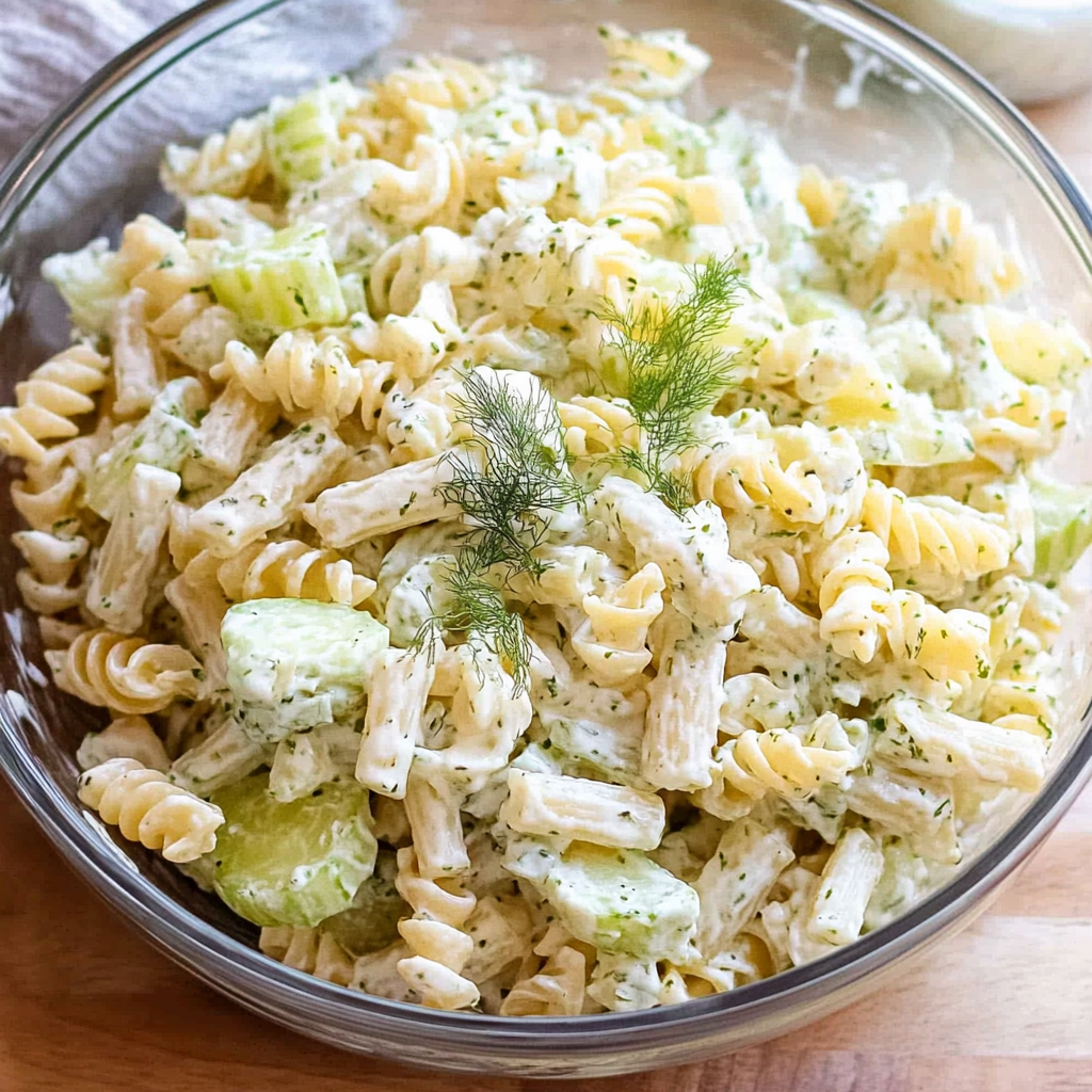 Recipe preparation for Dill Pickle Pasta Salad
