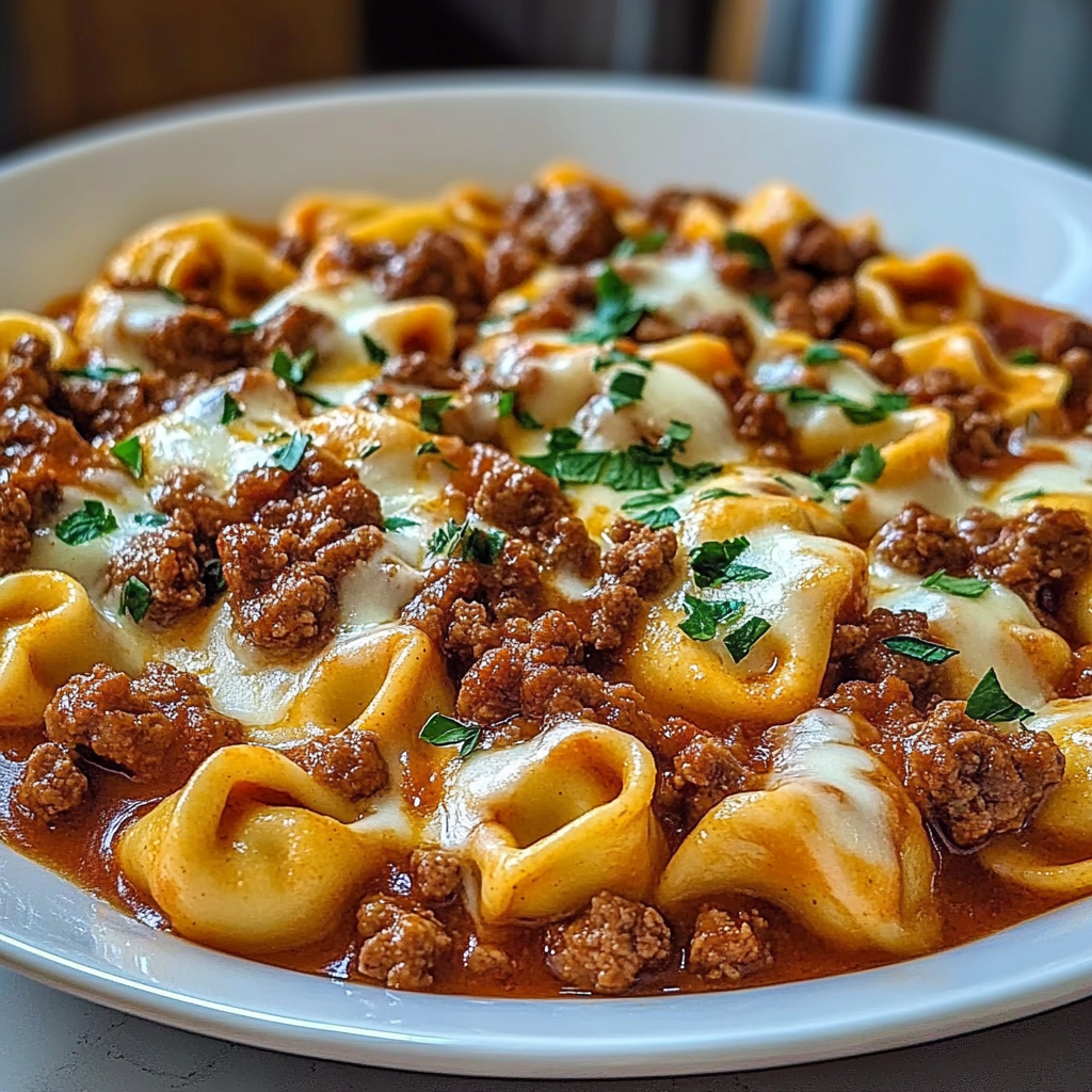 Recipe preparation for Beefy Tortellini Bake