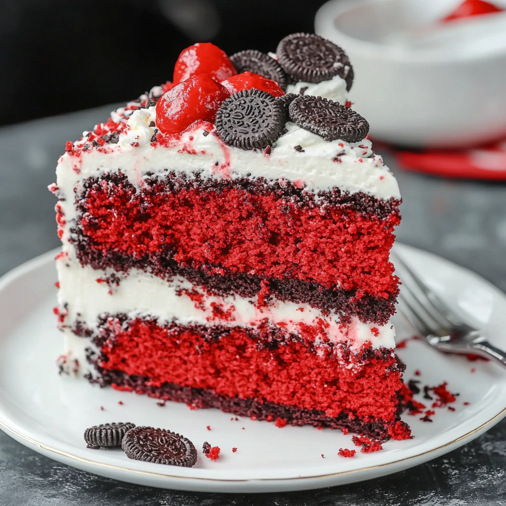 Recipe preparation for Red Velvet Oreo Cake