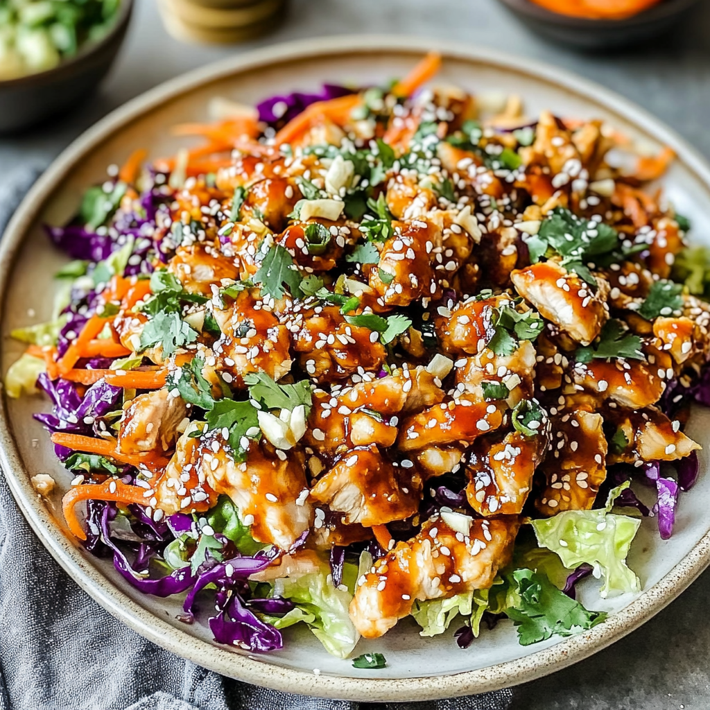 Recipe preparation for Sesame Chicken Cabbage Crunch Salad