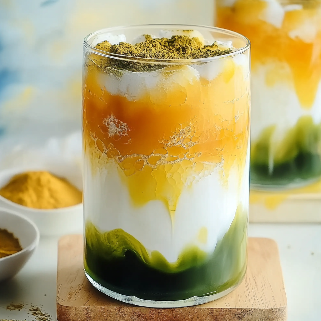 Recipe preparation for Iced Mango Matcha Latte Recipe
