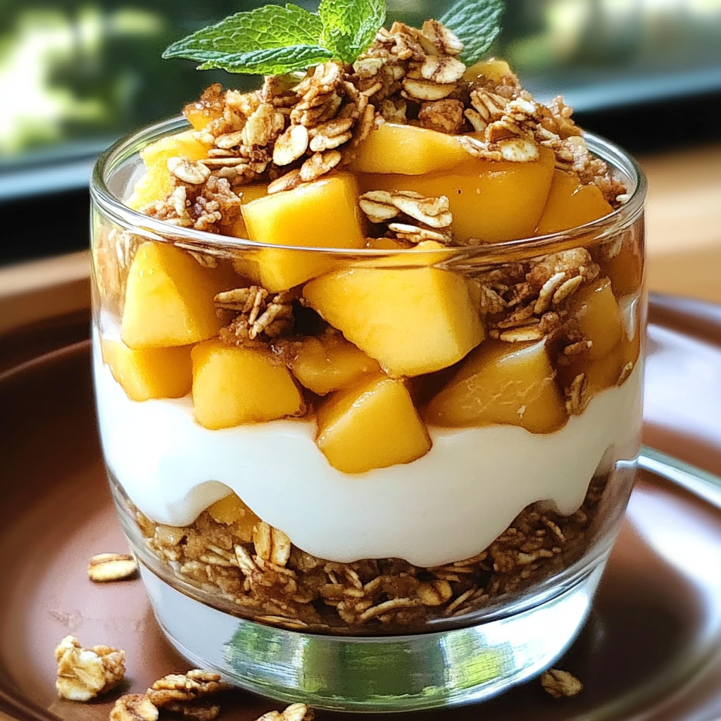 Recipe preparation for Peach Granola Parfait