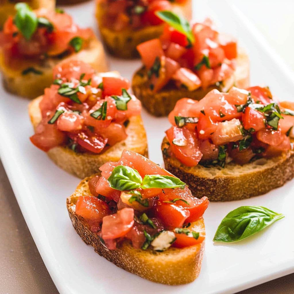 Recipe preparation for Tomato Basil Bruschetta