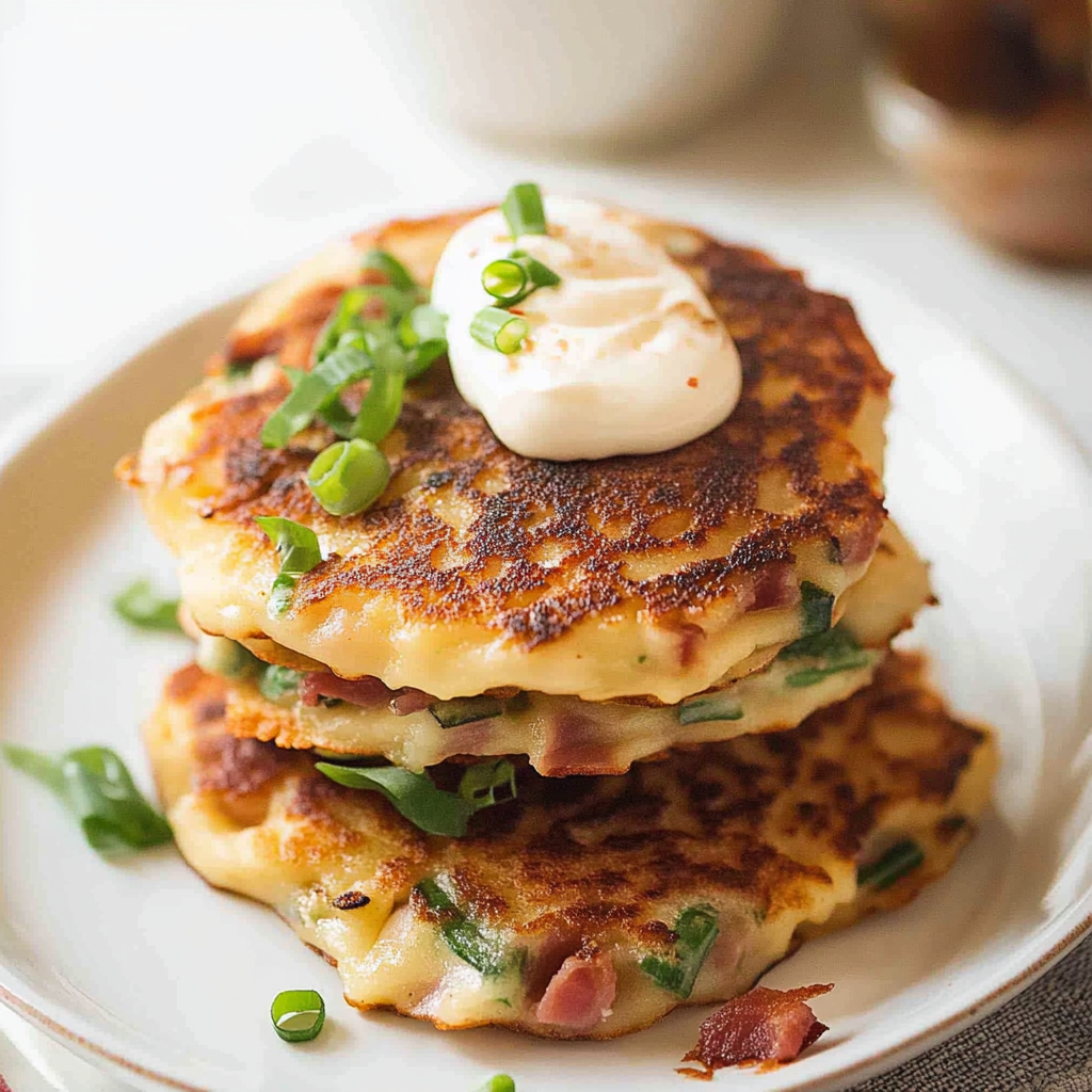 Recipe preparation for Cheese & Ham Pancakes