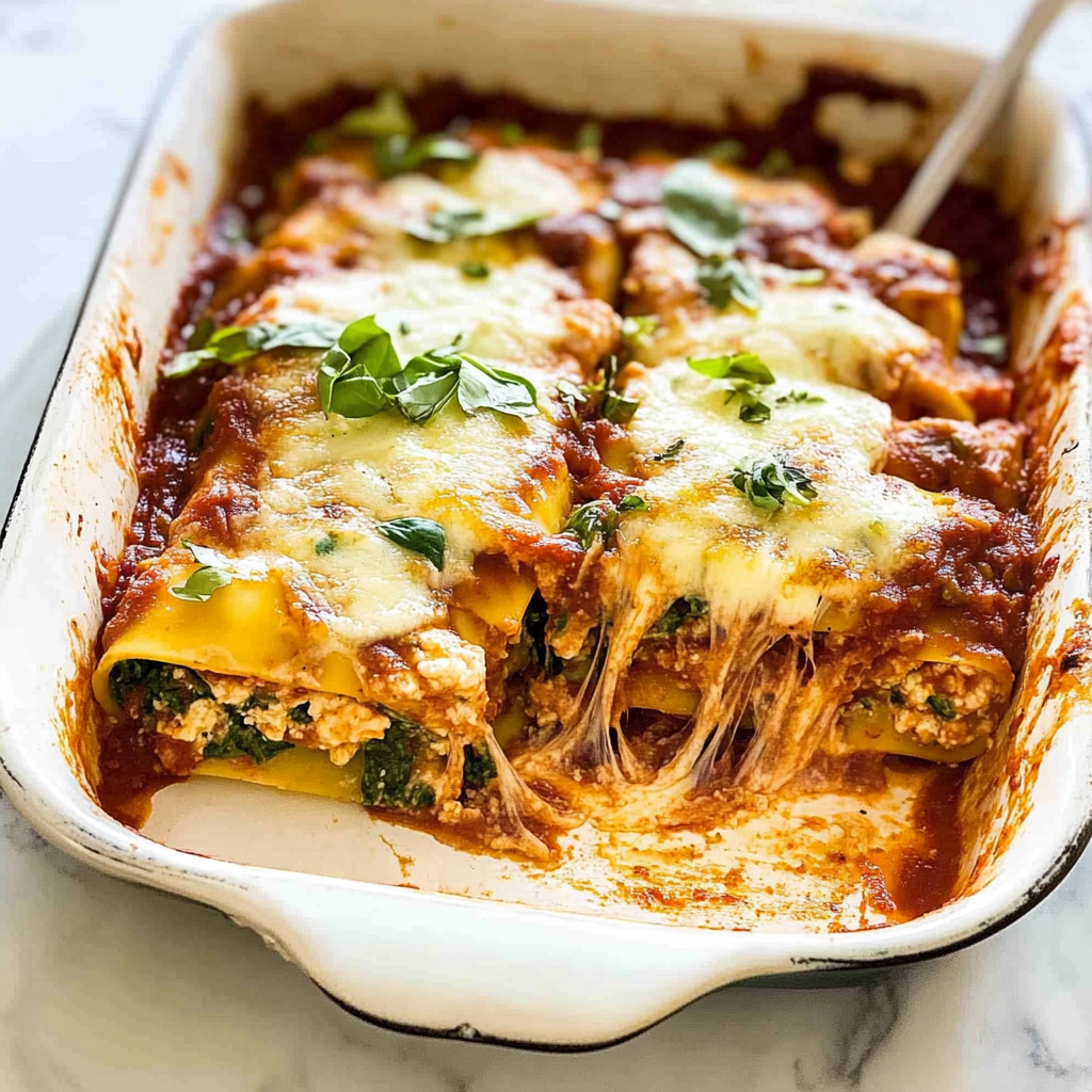 Recipe preparation for Spinach Ricotta Cannelloni