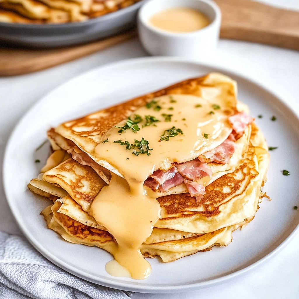 Recipe preparation for Cheese and Ham Pancakes