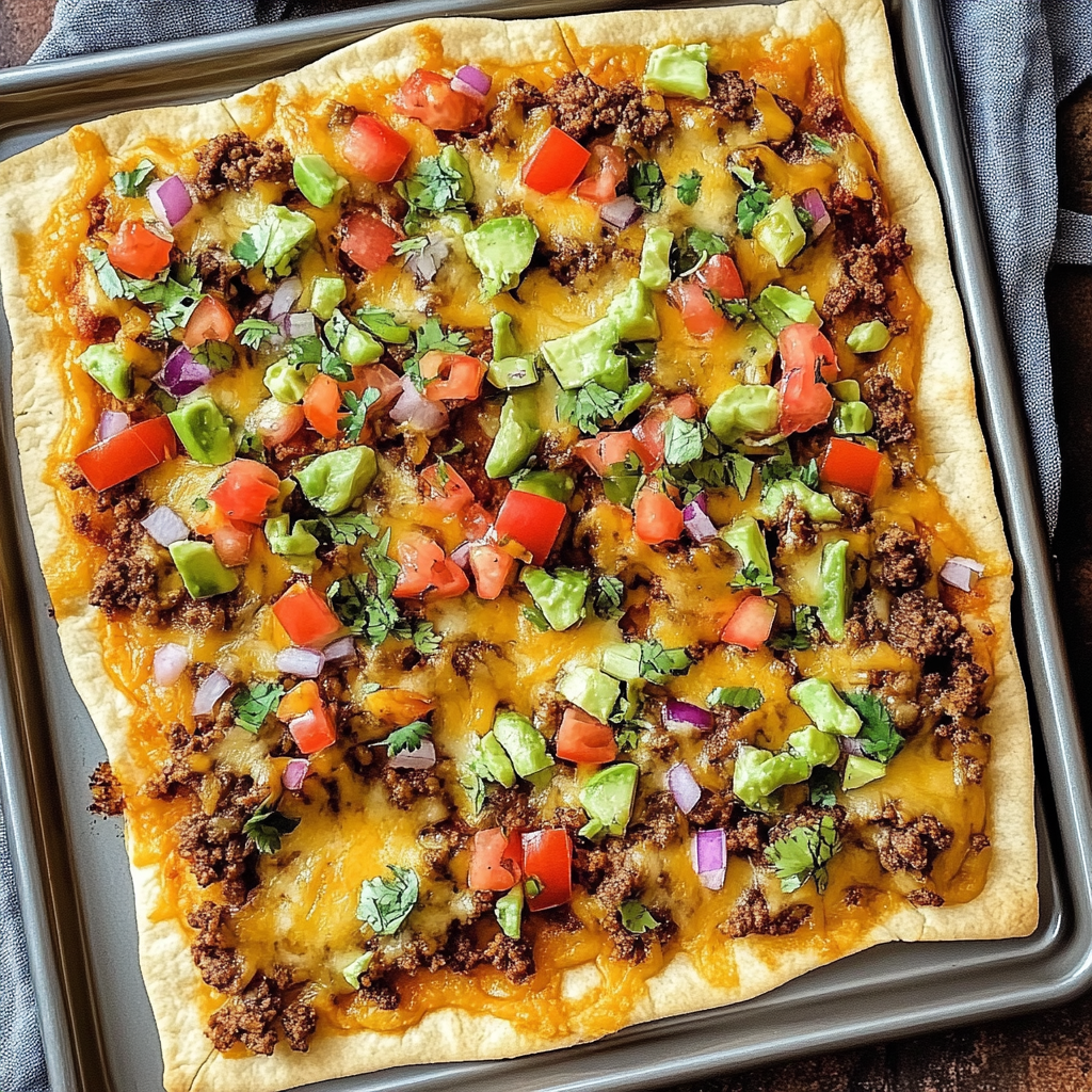 Recipe preparation for Sheet Pan Taco Pizza Recipe