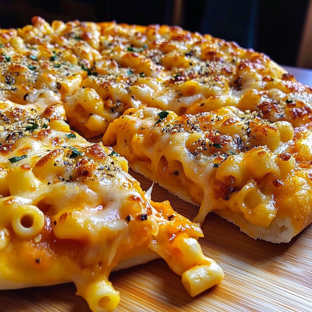Recipe preparation for Macaroni and Cheese Pizza