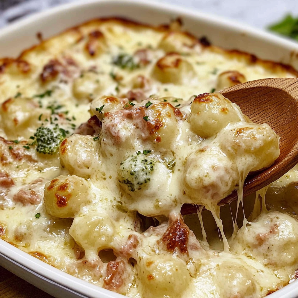 Recipe preparation for Chicken Gnocchi Alfredo Bake