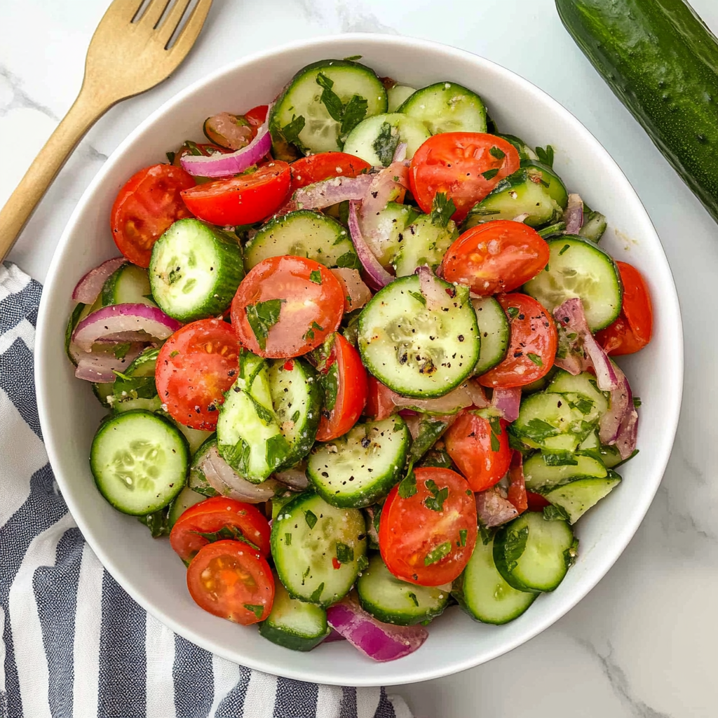 Recipe preparation for Cucumber Tomato Salad