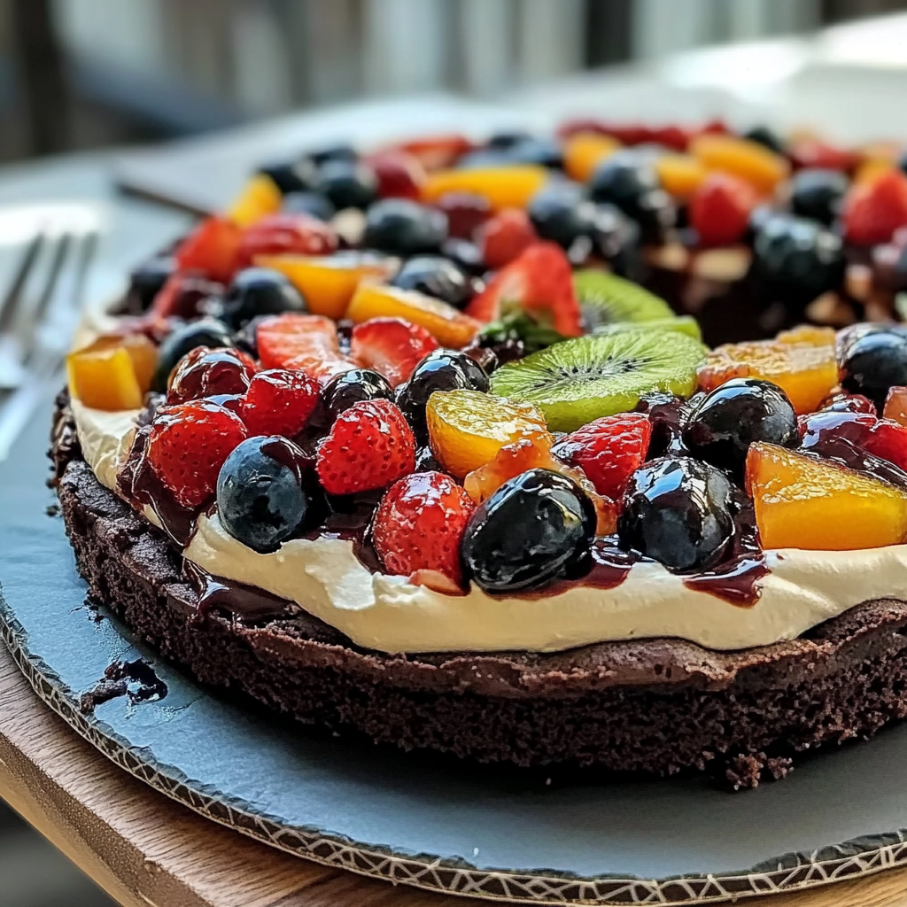 Recipe preparation for Brownie Fruit Pizza