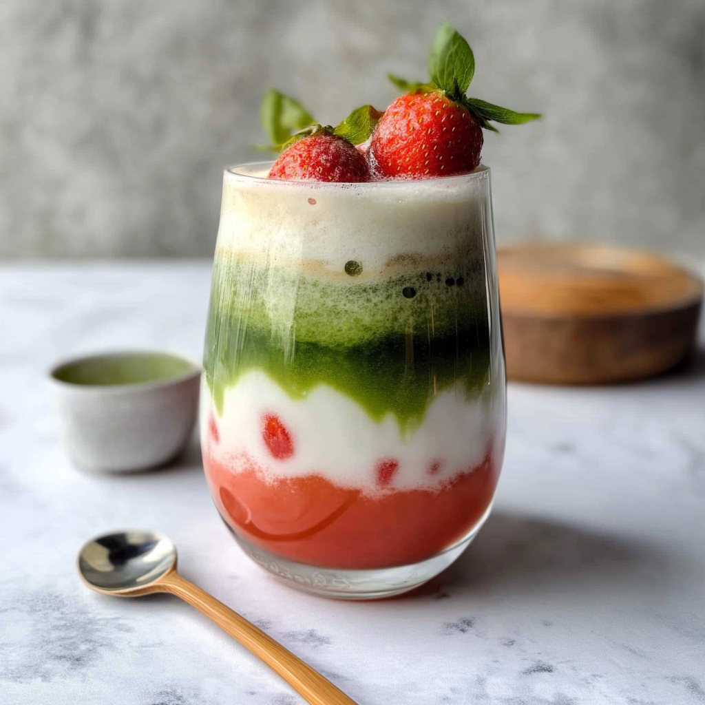 Recipe preparation for Strawberry Matcha Latte