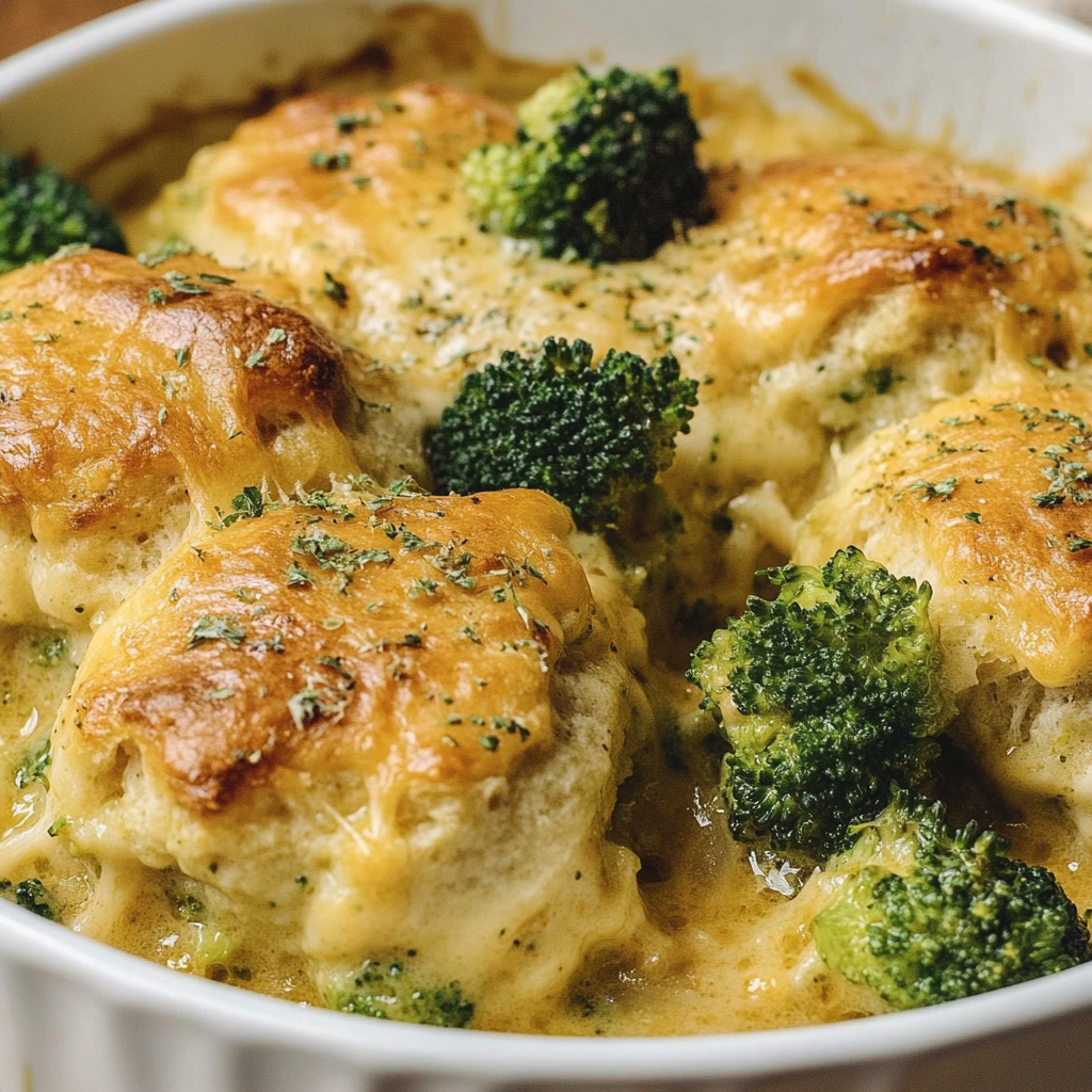 Recipe preparation for Broccoli Cheddar Biscuit Casserole