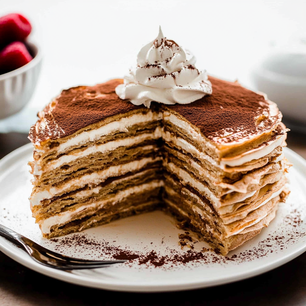 Recipe preparation for Tiramisu Crepe Cake