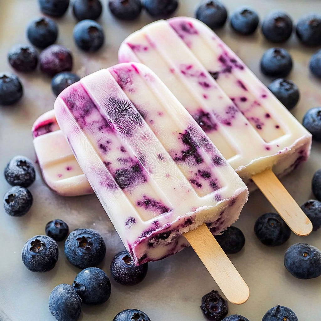 Recipe preparation for Blueberry Yogurt Swirl Popsicles