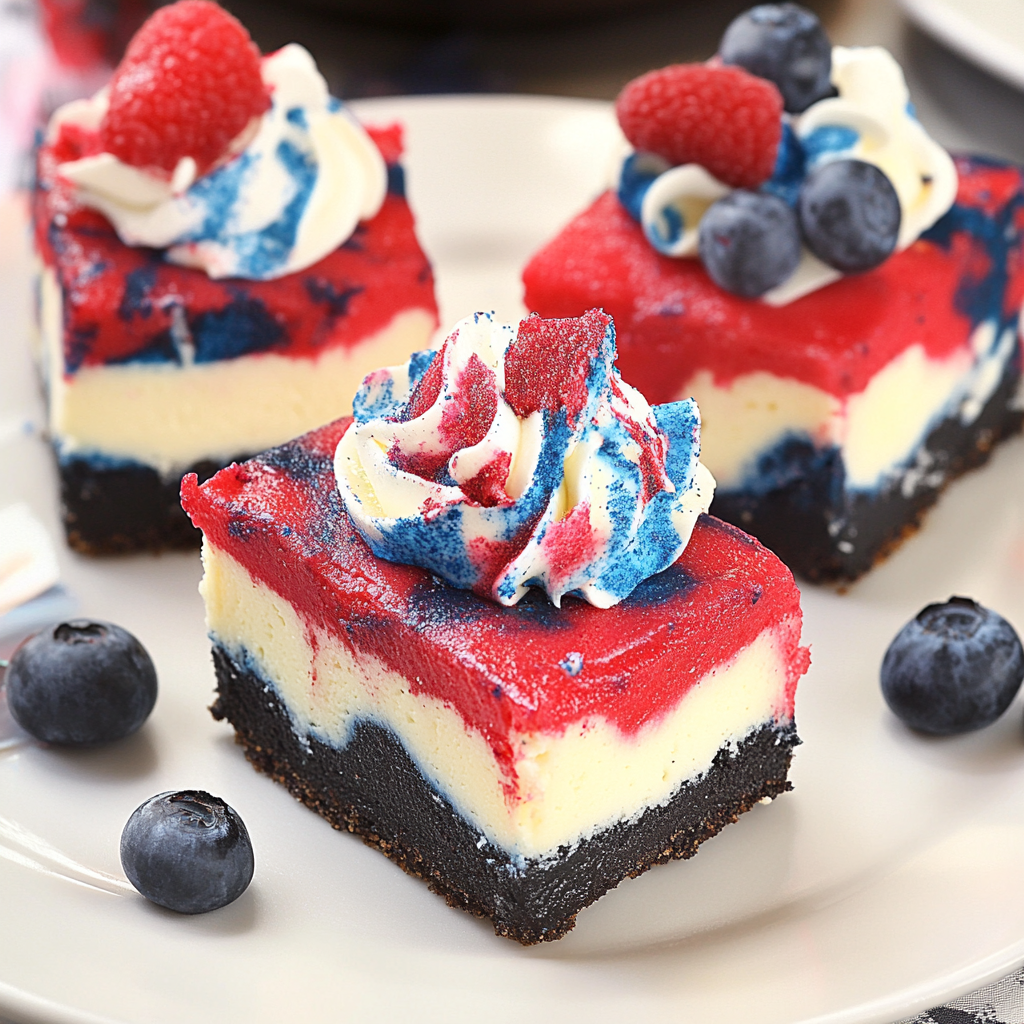 Recipe preparation for Red, White & Blue Cheesecake Swirled Bars
