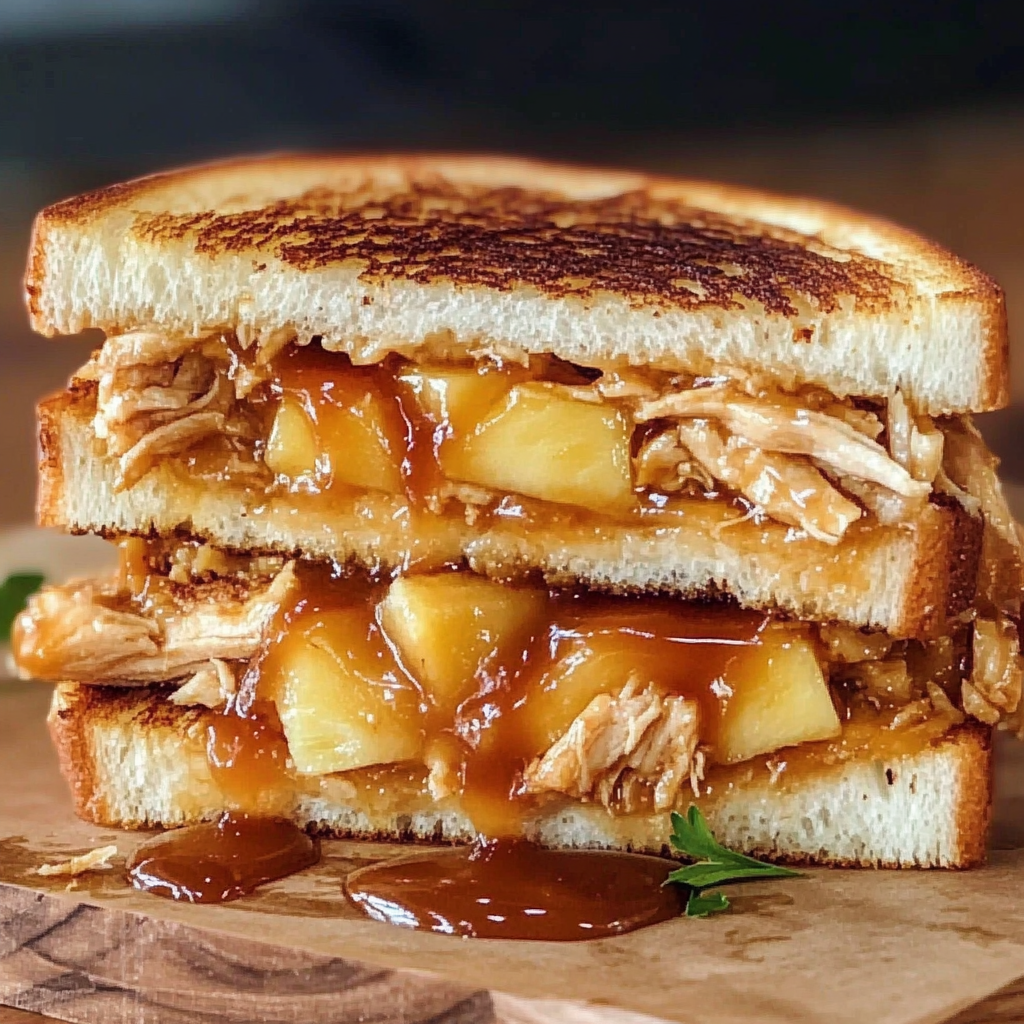 Recipe preparation for BBQ Chicken Pineapple Grilled Cheese