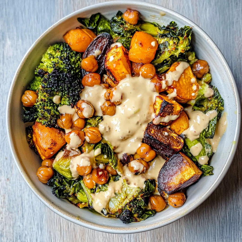 Recipe preparation for Roasted Veggie and Chickpea Bowl