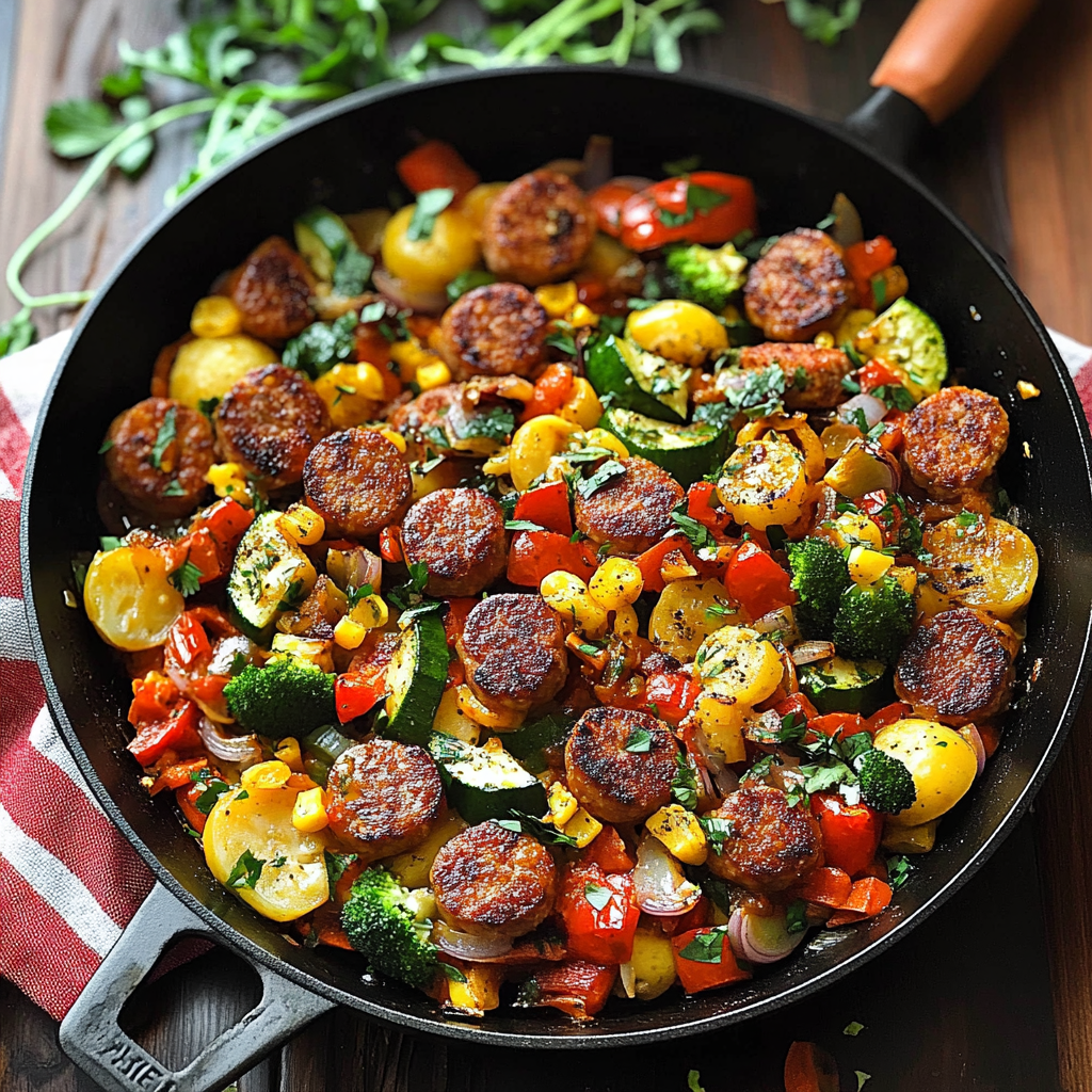 Recipe preparation for Sausage and Veggies Skillet