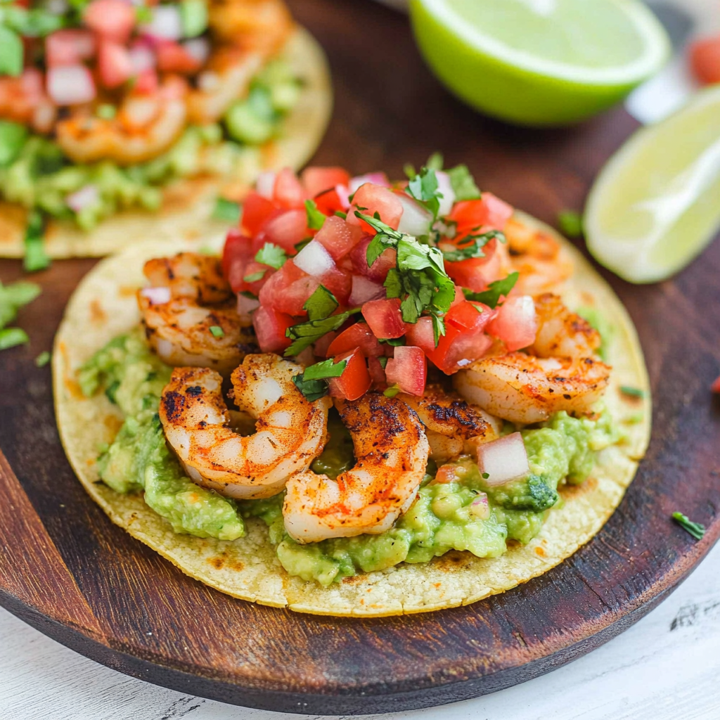 Recipe preparation for Grilled Shrimp Tostadas with Guacamole & Pico de Gallo