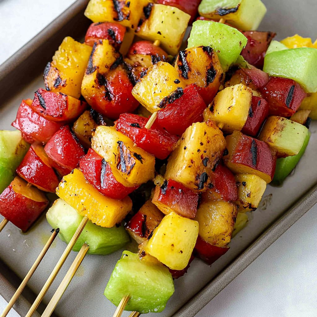 Recipe preparation for Grilled Fruit Kabobs