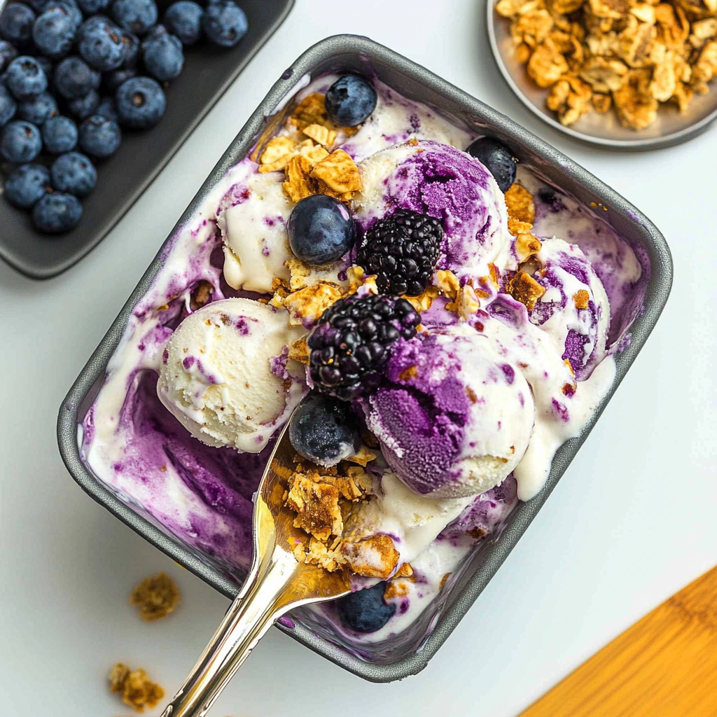 Recipe preparation for Blueberry Cheesecake Ice Cream