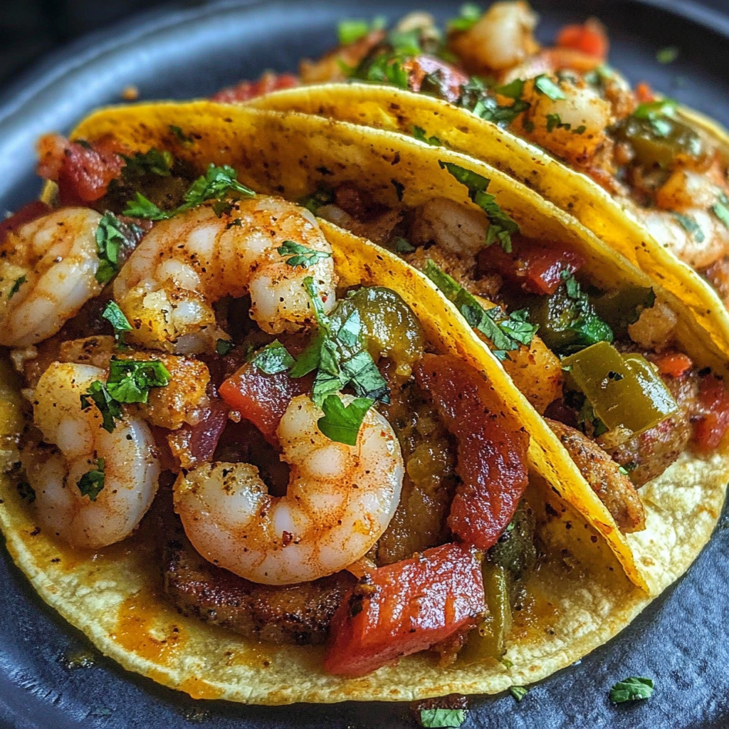 Recipe preparation for Andouille Sausage Shrimp Tacos