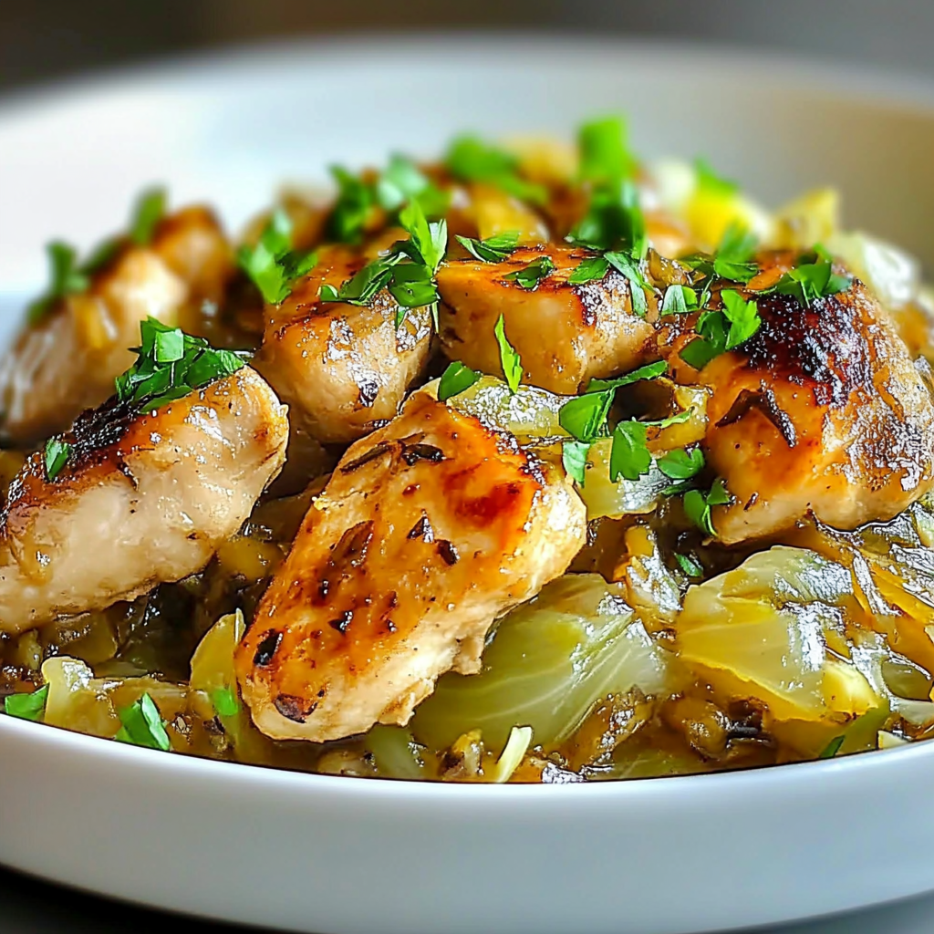 Recipe preparation for Sautéed Garlic Cabbage Chicken