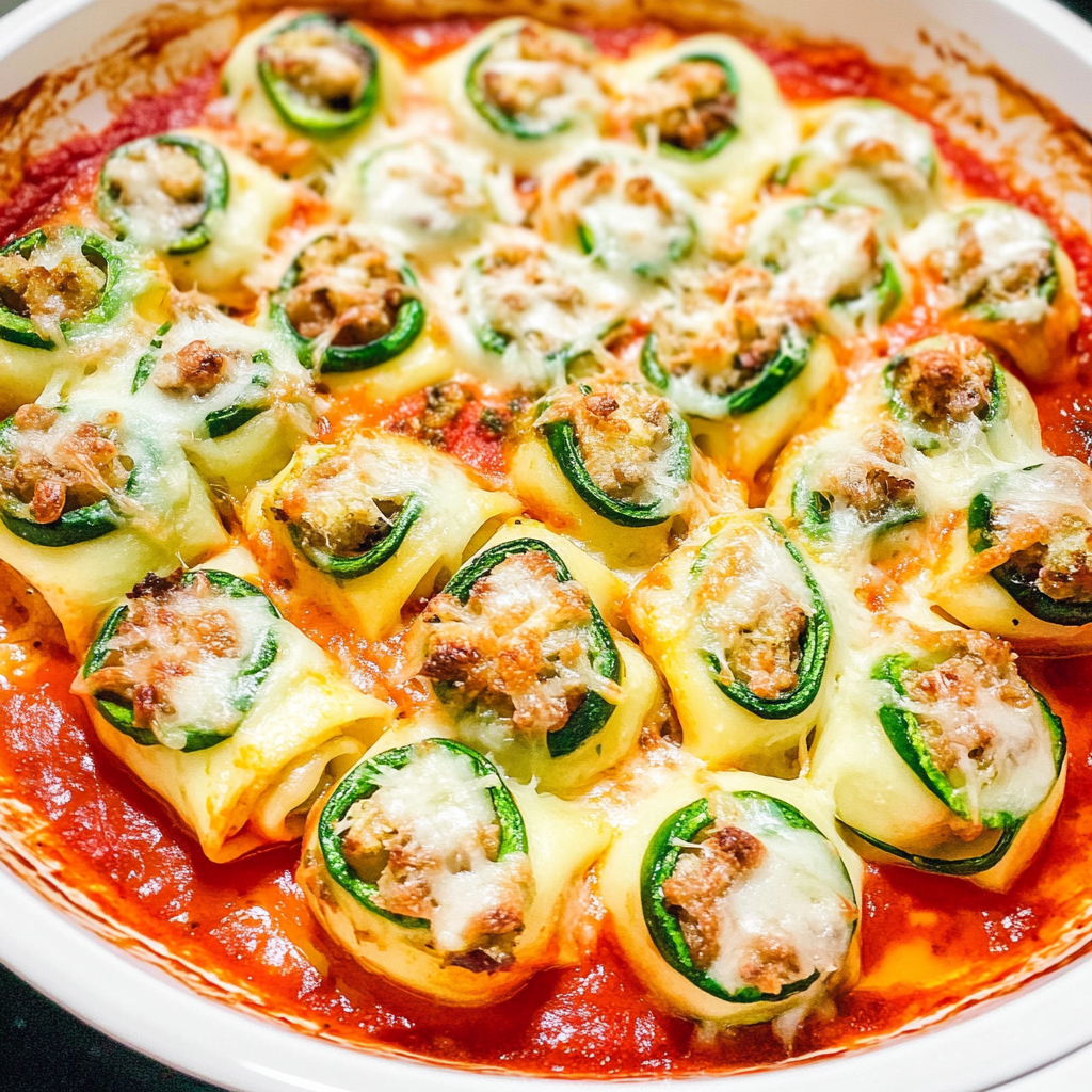 Recipe preparation for Zucchini Lasagna Roll Ups