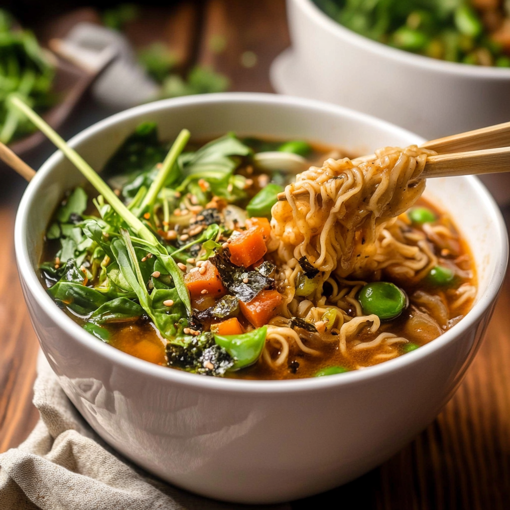 Recipe preparation for Slow Cooker Vegan Miso Ramen Soup