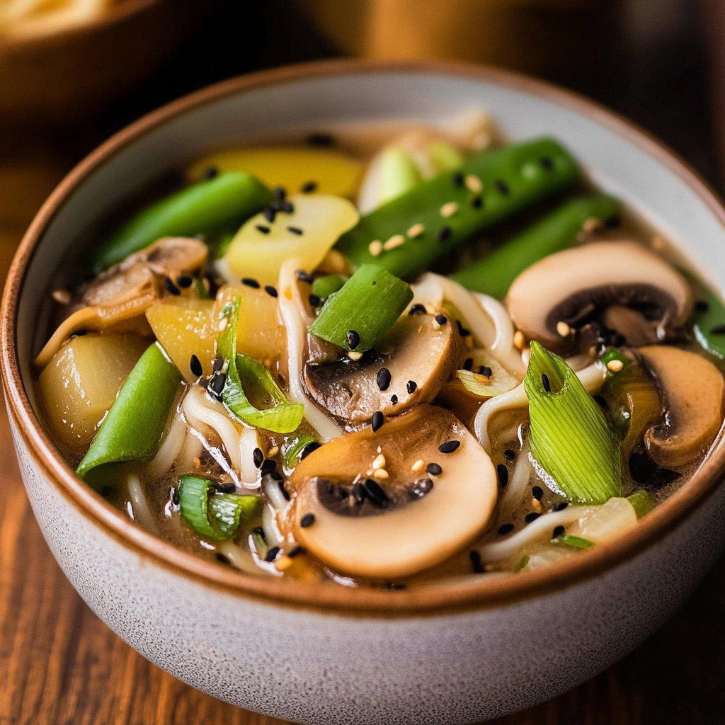 Recipe preparation for Miso Mushroom Ramen Soup