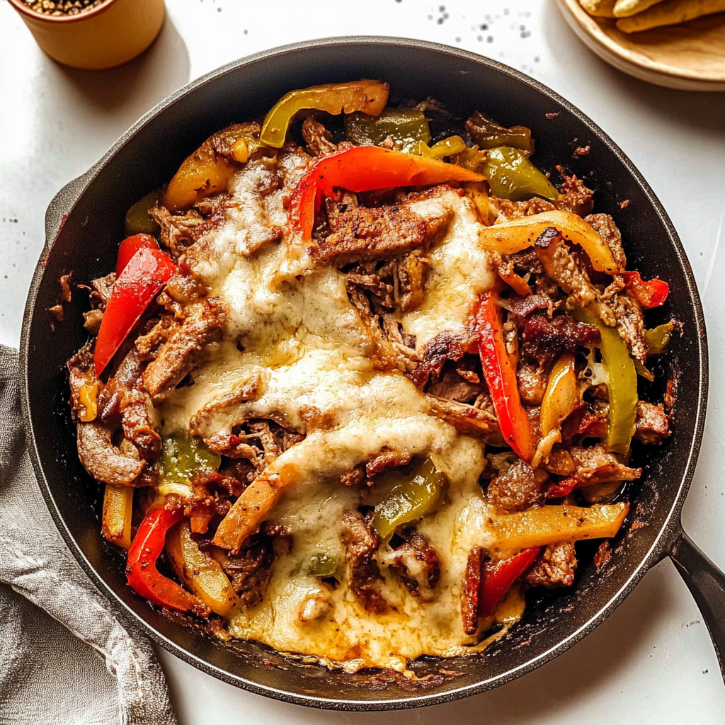 Recipe preparation for Zesty Philly Cheesesteak Skillet