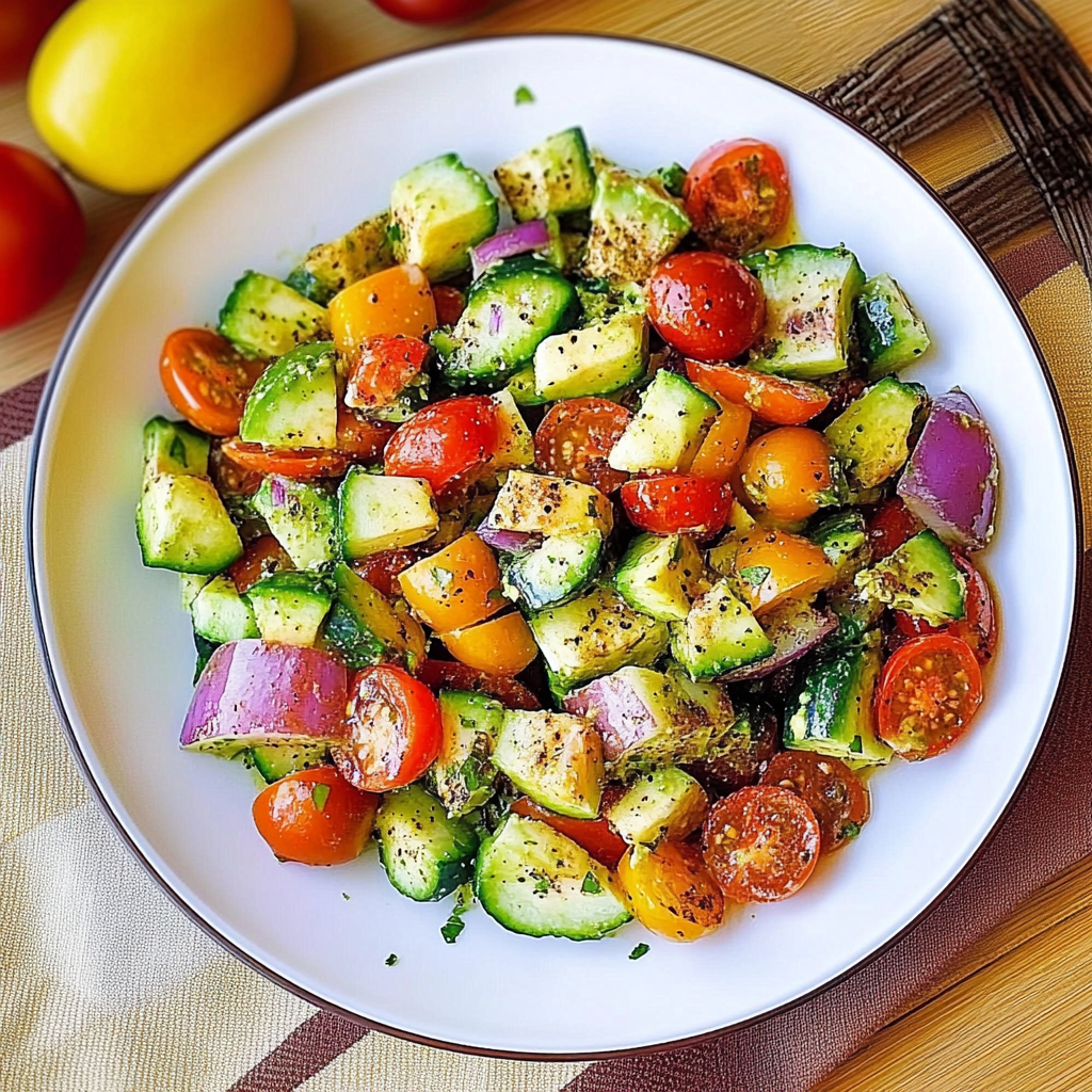 Recipe preparation for Cucumber Tomato Avocado Salad