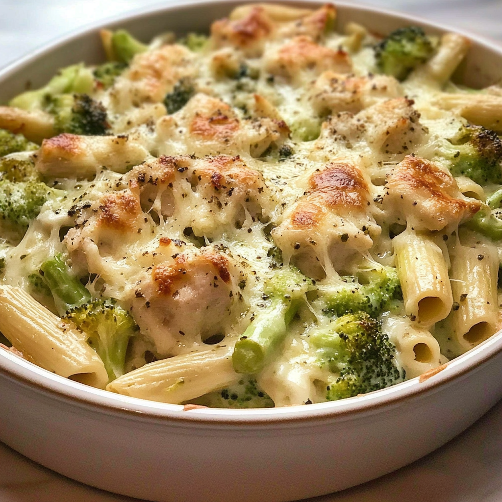Recipe preparation for Chicken Broccoli Baked Alfredo