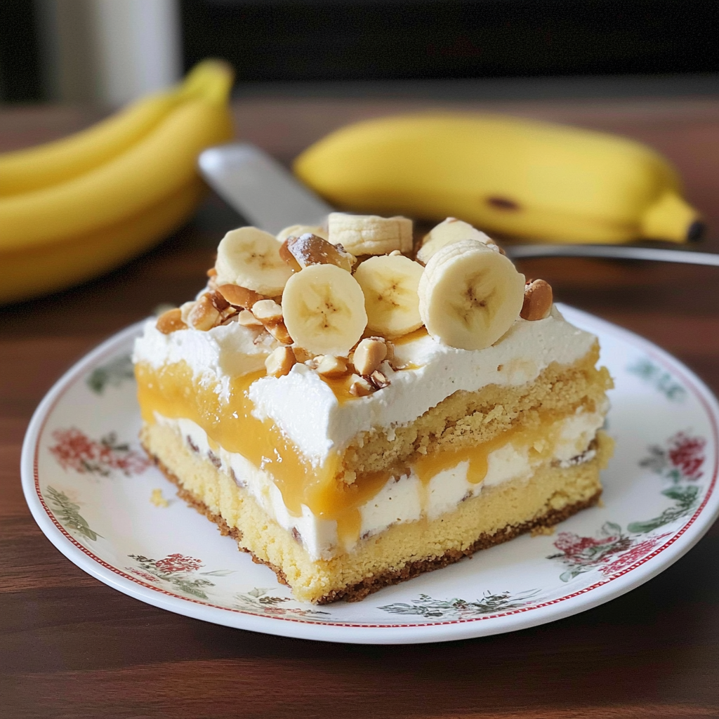 Recipe preparation for Banana Pudding Poke Cake