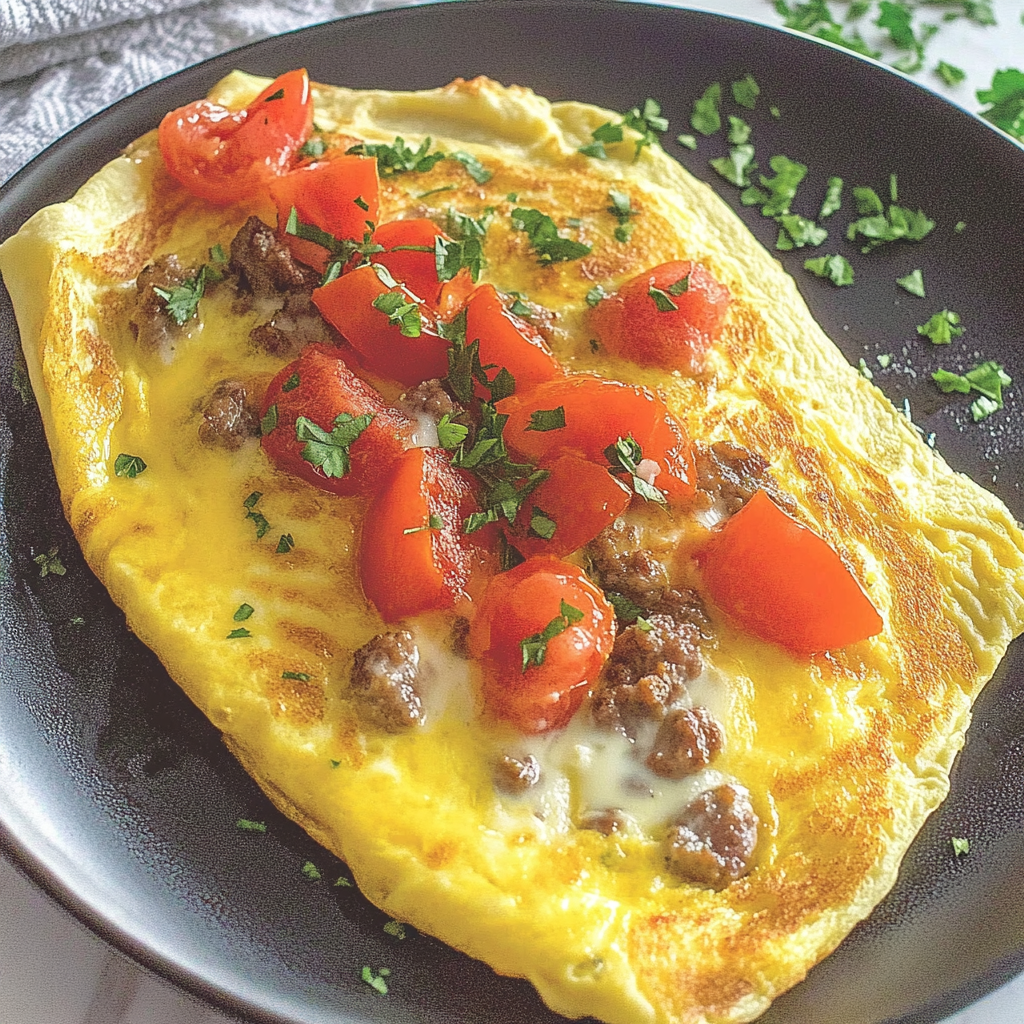 Recipe preparation for Sausage Tomato Cheese Omelet