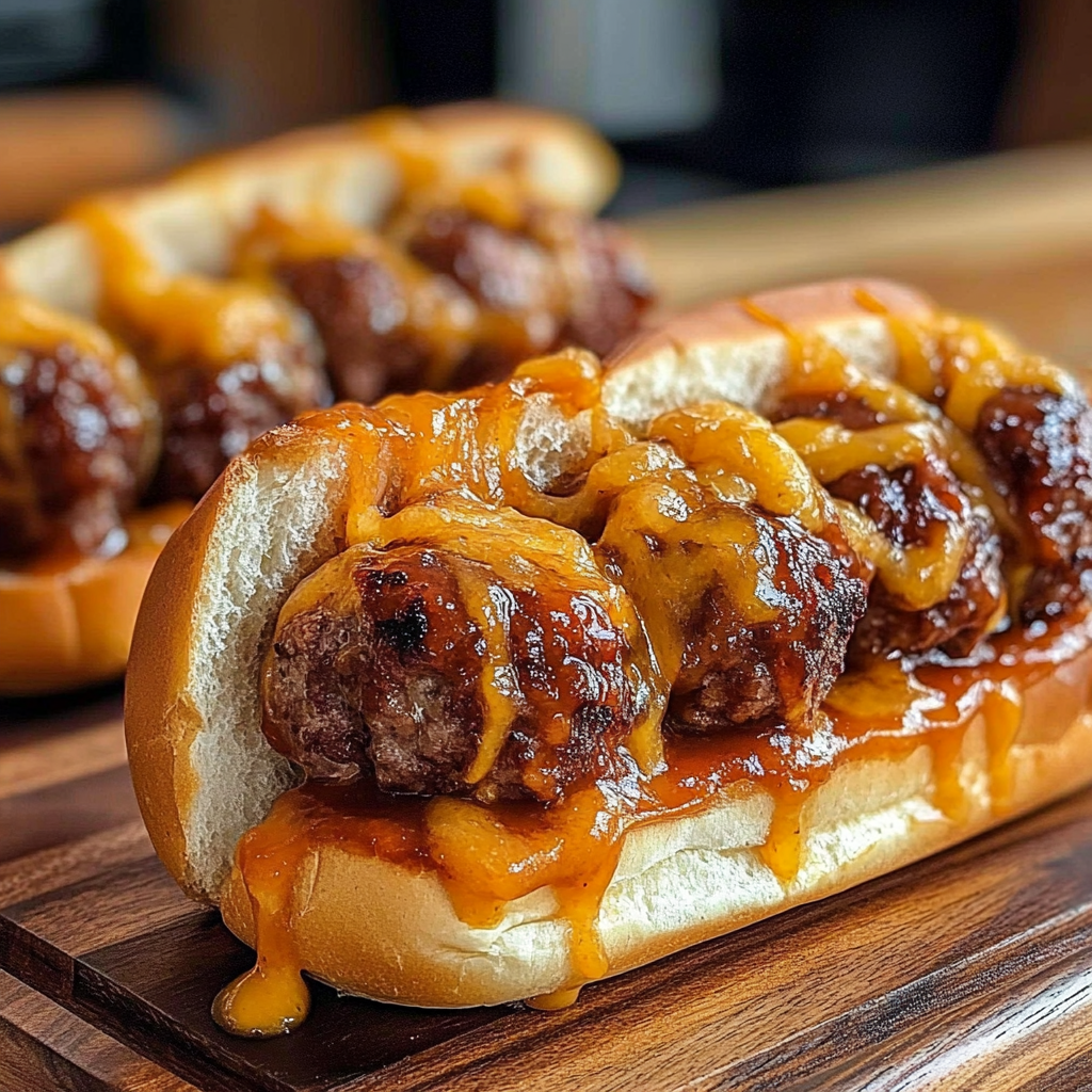 Recipe preparation for Sizzling Bourbon BBQ Meatball Subs