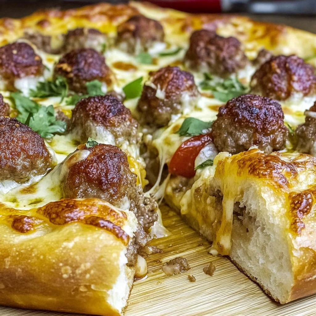 Recipe preparation for Deep Dish Meatball Pizza